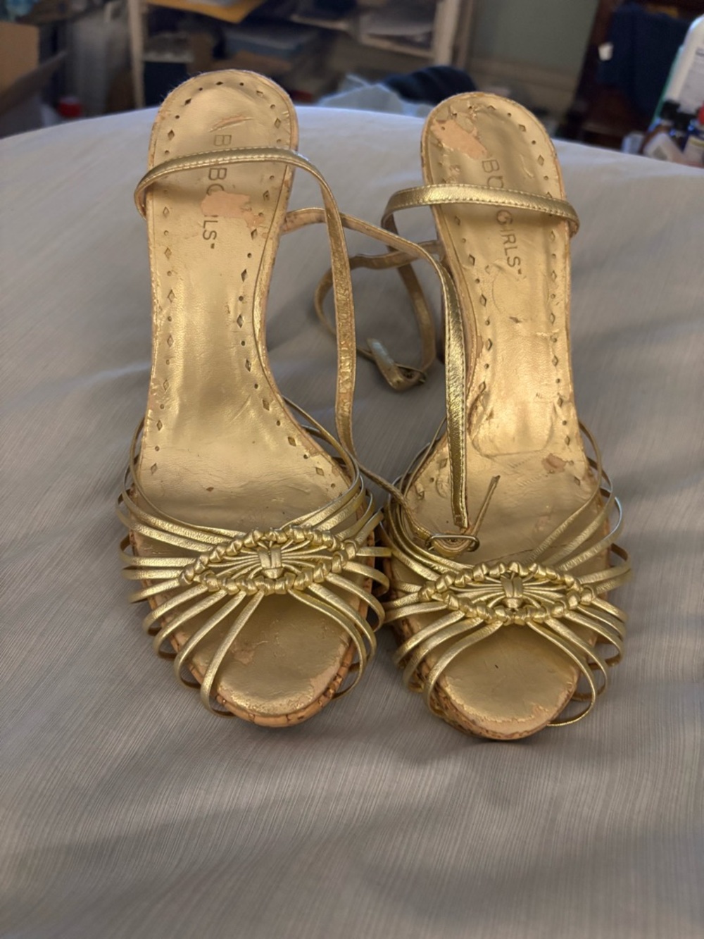 BCBGMaxAzria Metallic Gold Strappy High Heel Sandals